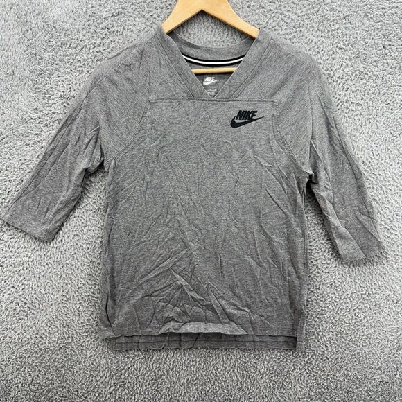 Nike Sports Just Do It Logo Grey V-neck‎ Half Sleeve Shirt Womens Size Small - Picture 1 of 7